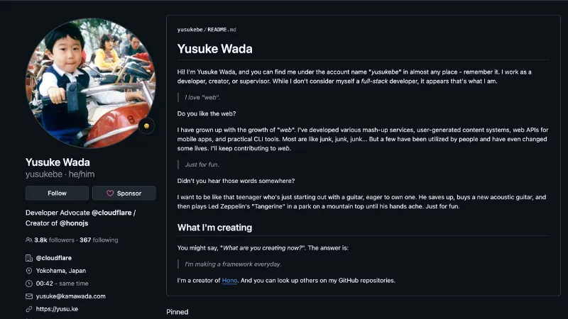 Hono作者 yusukebeさんのGitHubプロフィール