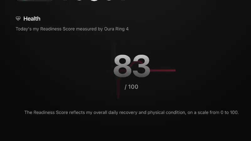 OuraRing4によるReadiness Scoreを表示しているポートフォリオサイト